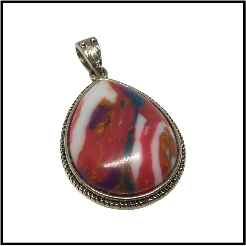 🟢 3/$12  Silver Marbled Necklace Pendant